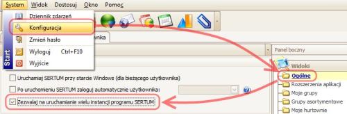 Opcja: Zezwalaj na uruchomienie wielu instancji programu SERTU
