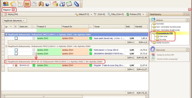 widok przesunięcia MM2