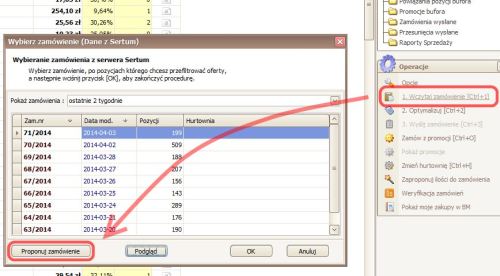 Bufor optymalizacji -> Wczytaj zamówienie -> Proponuj zamówienie